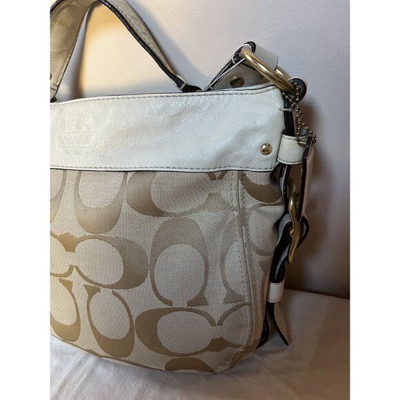 Coach Zoe 12657 Shoulder Bag Khaki/White Signature Canvas Leather Trim Gold-Tone - Picture 7 of 10